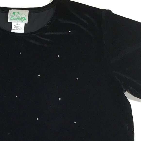 Quacker Factory Top Womens Size Large Black Velvet Polyester Short Sleeve - Picture 3 of 8
